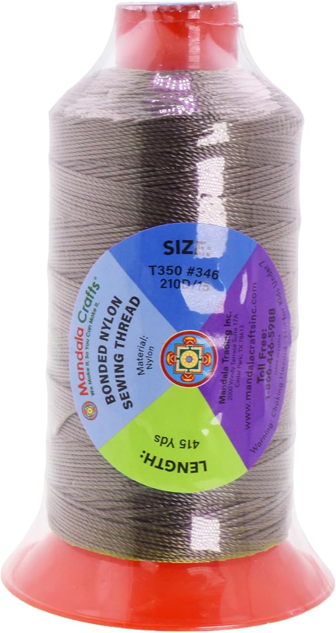 Mandala Crafts Bonded Nylon Thread - Taupe Heavy Duty Sewing Threads - 415 YDs Size 346 210D T350 Tex 350 Thread for Leather Jeans Weaving Outdoor Marine Upholstery