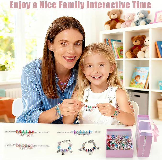 Emibele Charm Bracelet Making Kit, Christmas Jewelry Making Kit for Girls Age 8-12, Unicorn/Mermaid DIY Bracelets Crafts Kit for 5 6 7 Girl Holiday Gifts Idea on Xmas Birthday Valentines