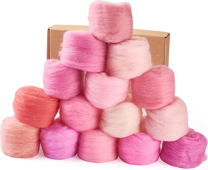 FASHEWELRY 2.6 OZ Wool Felting Set for DIY Craft, Pastel Nature Wool Roving Needle Felting Wool Roving for Needle Felting Wet Felting DIY Hand Spinning (15 Colors)