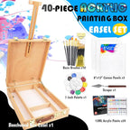 WOWOSS Tabletop Art Easel Box Set, 40PCS Painting Kit for Adult Artists & Beginners, Easel Stand with 24 Acrylic Paints, 3 Canvas Panels, Brushes, for Indoor & Outdoor Use, Painting & Sketching