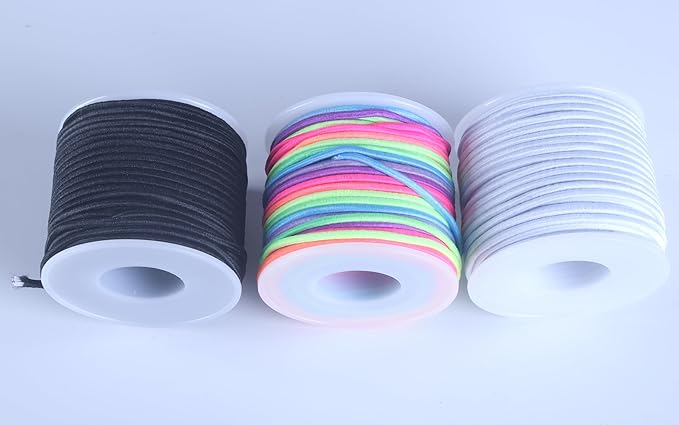 KONMAY 3 Rolls 1.5mm Rubber Elastic Cord, 99 Yards Mixed Stretchy Bracelet Strings for Necklace, Beading, Jewelry Making and Crafting