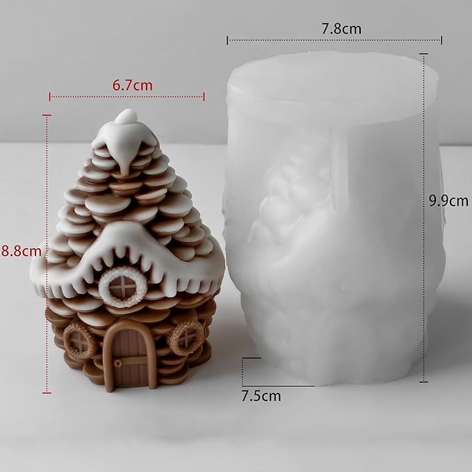 Pinecone House Christmas Cylinder Candle & Resin Mold - Resin Casting Silicone Molds for Home Decor & Candle Making Wave Spiral Mold