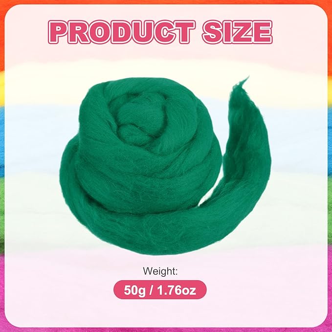 MECCANIXITY Wool Roving Yarn Soft Felting Wool 50g/1.76oz Pure Chunky Roving Yarn for Needle Felting Knitting Blanket Spinning Weaving Art DIY Craft Green