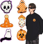 Halloween Ghost Iron on Patches 6Pcs Pumpkin Chenille Embroidery Sew on Stickers Cat Skull Plaid Applique for DIY Crafts T Shirt Clothing Jackets Backpacks Jeans Party Decorations Accessories
