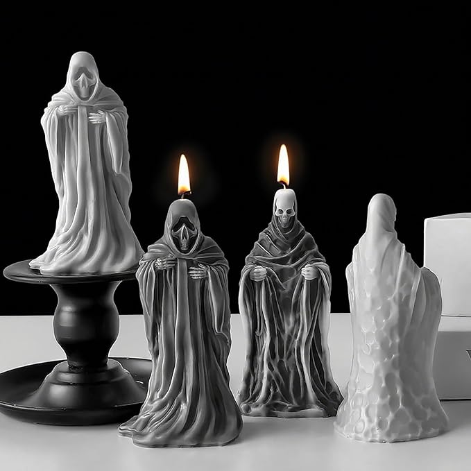 Ghost Skull Man Cylinder Candle & Resin Mold - Resin Casting Silicone Molds for Home Decor & Candle Making Wave Spiral Mold