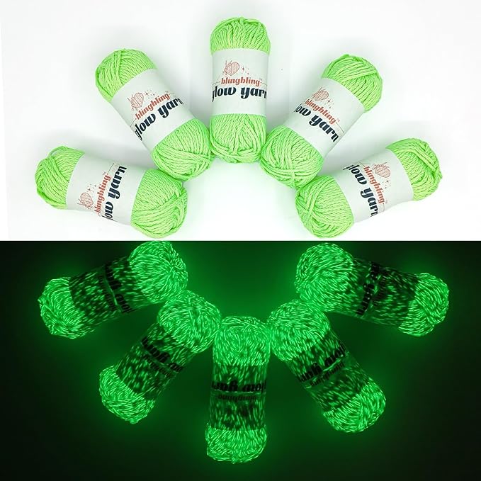 Glow in The Dark Yarn - 5 Pack Colorful-1 (260g/9oz | 273 Yards), Knitting & Crochet Thread for DIY Crafts, Christmas Gifts, Doll Making (Fluorescent Green)