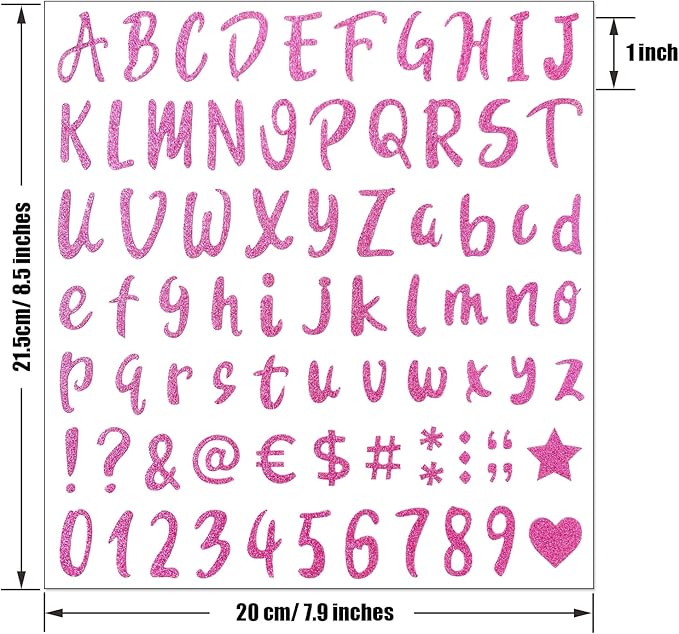 810 Pieces 10 Sheets Self-Adhesive Glitter Letter Stickers, Alphabet Number Stickers for Mailbox, Notebook, Window, Classroom Decor, Door, Business, Address Number (Pink,1 Inch)