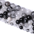 10MM 36PCS Natural Crystal Stone Black Rutile Quartz Gemstone 2A Grade Loose Beads for Jewelry Making DIY Bracelet Necklace Semi Precious Beads 1 Strand