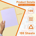100 Sheets Purple Cardstock 8.5 x 11 Craft Paper, 75lb Light Purple Card Stock for DIY Cards Making, Wedding Invitations, Thank You Card, Bussine Cards, Certificates