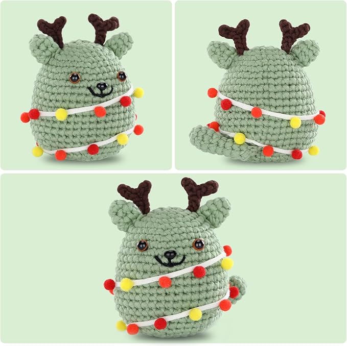 CrochetBox Christmas Crochet Kit for Beginners - Christmas Cat Starters Crochet Kit, Beginners Crocheting Kitting for Adults Teen, Gifts with Crochets Yarns, Hook, Step-by-Step Video, Instruction