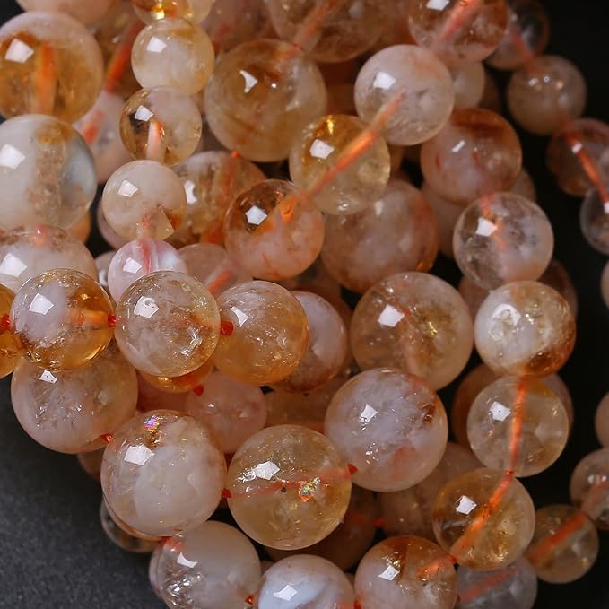 10MM 38PCS Natural Stone Citrine A Grade Quartz Crystal Loose Beads for Jewelry Making DIY Bracelet Necklace 1 Strand 15’’