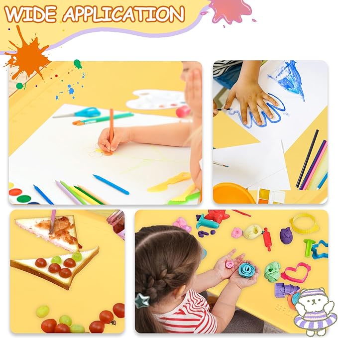 Silicone Craft Station Mat for Kids, Large Silicone Art Mat with Handle, Raised Edges for Painting, Jewelry-Making & Crafts - 26x16in,Yellow