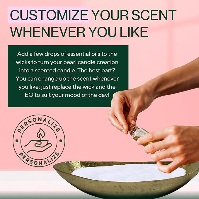 LILY LADUE 1lb/16OZ Pearled Candles Sand and Wicks with Gold Bowl - White Unscented Plant-Based Pearl Sand Wax with 24 Wicks, Gift-Ready DIY Candle Making Kit with Reusable Powder Wax Beads