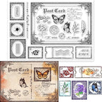 GLOBLELAND Vintage Postcard Clear Stamps Retro Postcard 5.83x8.27inch Decorative Clear Stamps Silicone Stamps for Card Making and Photo Album Decor Decoration and DIY Scrapbooking