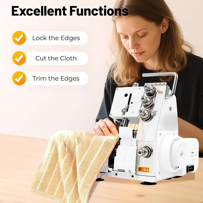 4 Thread Overlock Sewing Machine Professional Serger Overlock Machine, 1200SPM Serger Sewing Machine with Adjustable Stitch, LED Light & Foot Controller for Cotton Silk Denim