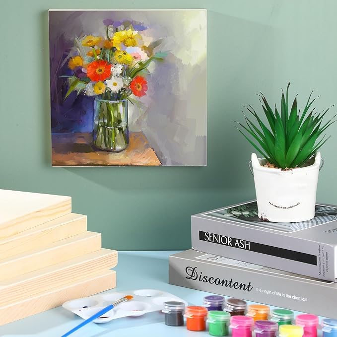 Wood Canvas Boards Unfinished Wooden Panel Boards Paint Pouring Panels for Painting Drawing Home Decor(12 Pieces,4 Sizes)