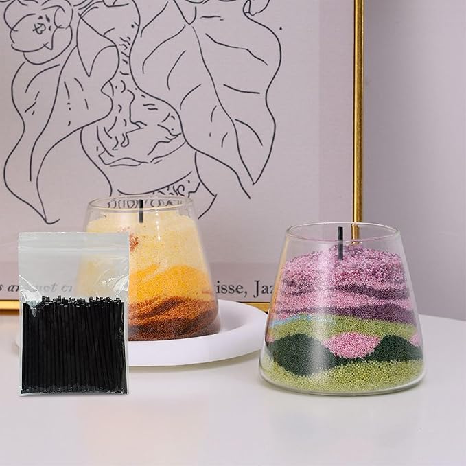 2" Black Cotton Candle Wicks 200-Pack – Metal-Free & Lead-Free for Pearled Candles Sand Wax Extra Refill, DIY Candle Making