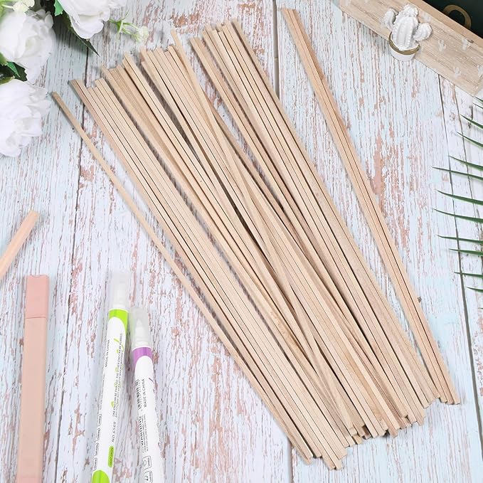 1/4" x 12" 50PCS Square Wooden Dowel Rods Small Wood Square Dowel Unfinished Bamboo Craft Hardwood Sticks Wooden Strips for Arts and DIYers, DIY Projects Home Decor Woodworking