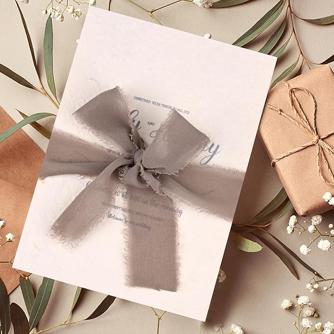 3 Rolls Nude Pink Handmade Fringe Chiffon Ribbon 1.5" x 7Yd Silk-Like Colorful Rustic Ribbon for Bouquets Wrapping Decor Wedding Tie Invitations Crafts