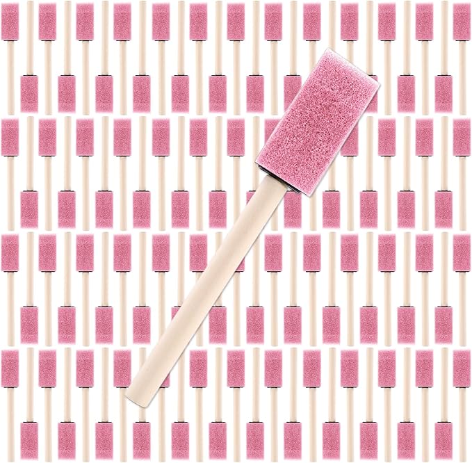 1" Foam Paint Brushes - 100 Pack, 1-Inch Painting Sponges - Premium Foam Brushes - Lightweight & Durable - Sponge Brush Ideal for Painting, Crafting, Acrylics, Stains, Varnishes (Pink)