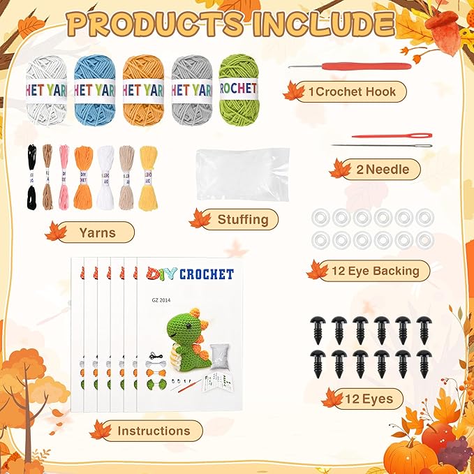HUASHILUO 8Pcs Crochet Kit for Beginners, 2026 DIY Craft for Adults and Kids, Great Christmas Gift for Crochet Lovers, Crocheting Animal Kits with Step by Step Videos,Yarn,Crochet Hook