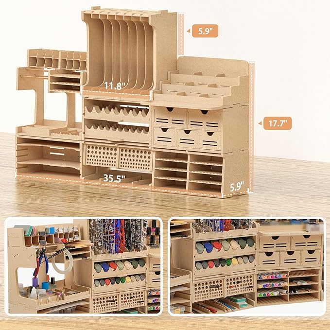 Wooden Model Kit Tool Organizer Storage Rack, Paint Rack Organizer with MDF Material, Brush/Screwdriver Storage, Craft Supplies Storage, Suitable for Tamiya Gundam Model Tools, GK10