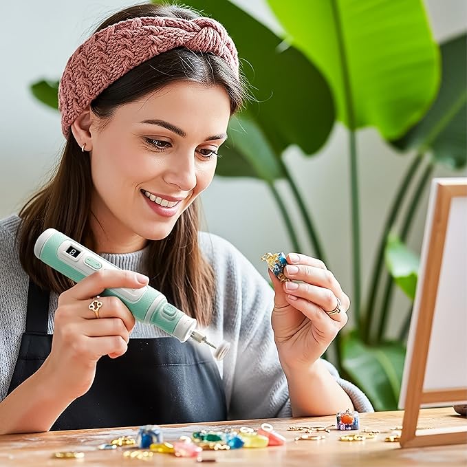 Resiners Cordless Rotary Tool Kit, Resin Drill & Polishing Kit, 8-Speed Adjustable, Type-C Charging, 52pcs Electric Jewelry Making Kit for Drilling, Polishing, Sanding, Grinding DIY Crafts