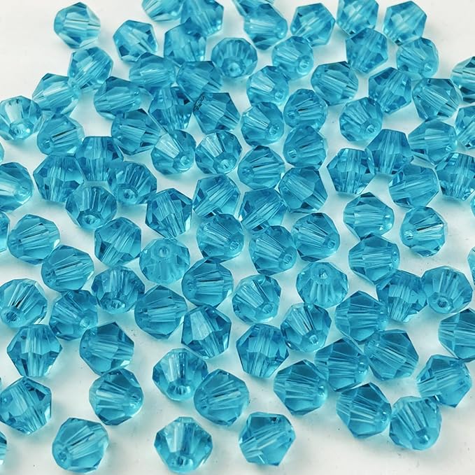 100pcs 8mm Bicone Glass Crystal Beads for Jewelry Making, Faceted Bicone Glass Spacer Beads for Bracelet Earring Necklace DIY Craft(Light Lake Blue)