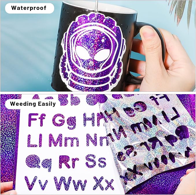 GIRAFVINYL Purple Holographic Vinyl - 12" x10ft Glitter Vinyl for DIY Halloween Signs, Home and Car Decorations