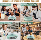 Hitish Mini Pottery Wheel, 4.7" Pottery Wheel for Kids Teens & Adults Beginners, Plug-in Motor, 1.32Lb Air Dry Clay, Crafts Kit for Home DIY, Ceramic Work & Art Creation, Clay Tools Included