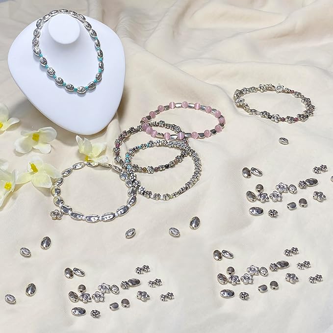 Tibetan Silver Spacer Beads - 240pcs Set for Adults' Jewelry Making - Flat, Small Seed Beads for Necklaces, Earrings & Bracelets