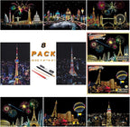 Scratch Rainbow Painting Art Postcards,Scratch & Sketch Art for Kids & Adults,Scratch Painting Creative Gift Engraving Art & Craft Set,Mini Envelope Postcard with 4 Tools,7.9''x5.5''(Modern Series)