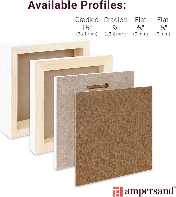 Ampersand Art Supply Wood Gesso Artist Painting Panel: Primed Smooth, 4" x 6", 7/8" Cradled Profile