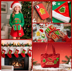 72 Pcs Red and Green Christmas Patches Embroidered Winter Christmas Letter Patches Self Adhesive,Include 52 A-Z Letters Patch,20 Winter Snowman Wreath Penguin Stick on Letter Stickers for Backpacks