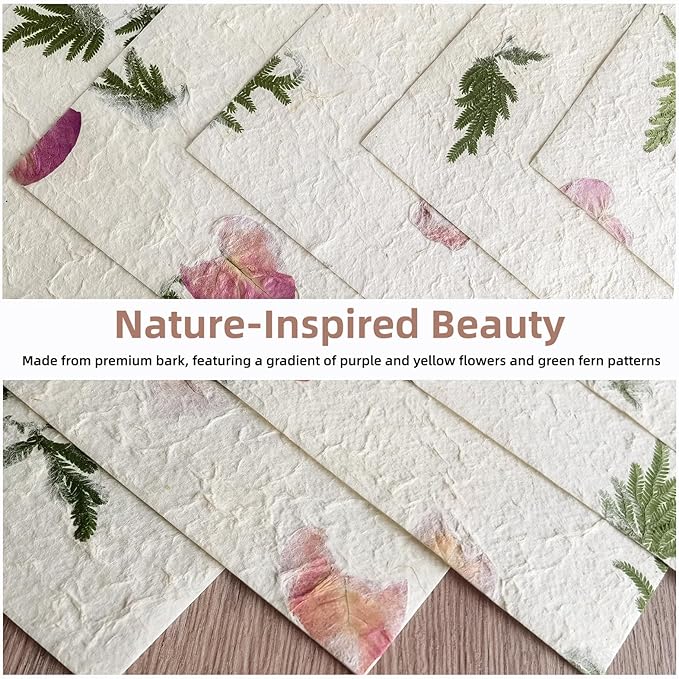 Handmade Botanical Craft Paper - 10 Sheets 15x22 Inch Acid-Free Art Paper for Watercolor,Wedding Invites,Scrapbooking - Vintage Textured Designs for DIY,Gift Wrapping & Cultural Projects