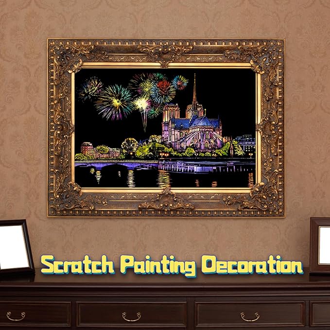 Scratch Art for Adults-Scratch Painting Craft Kit (4 Sheets 16x11 in)|Foil Engraving Art Set|Stress Relief Gift for Travel Lovers,Craft Lovers|Creative Scratch Art Home Decor(City Scape 4)