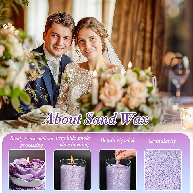 Sukh Purple Snow Pearled-Candles with Wicks - 410G DIY Candle Sand,Pearled Sand Wax with Wicks,Pearled Wax,Refillable for Weddings,Partie,Halloween,Christmas,Thanksgiving