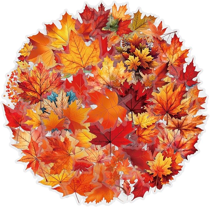 60 Pcs Fall Maple Leaf Stickers, Transparent Autumn Thanksgiving Stickers, Waterproof PET Vinyl Decals for Journaling, Scrapbooking, Laptop, Water Bottle, Gift Tags, Seasonal Decor