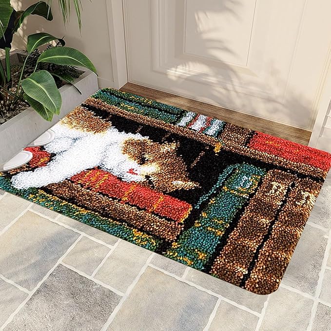 kingsea Latch Hook Kit for Adults, DIY Crochet Yarn Rug with Pattern Printed Latch Hook Rug Kit for Teen, Latch Hook Kit for Beginners, Cat, 20" x 15"