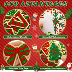 68 Pcs Christmas Patches Red and Green Striped Chenille Letters Patches Self Adhesive Embroidered,Include 52 A-Z Letters Patch,16 Snowflake Christmas Ball Tree Bows Patch Stickers