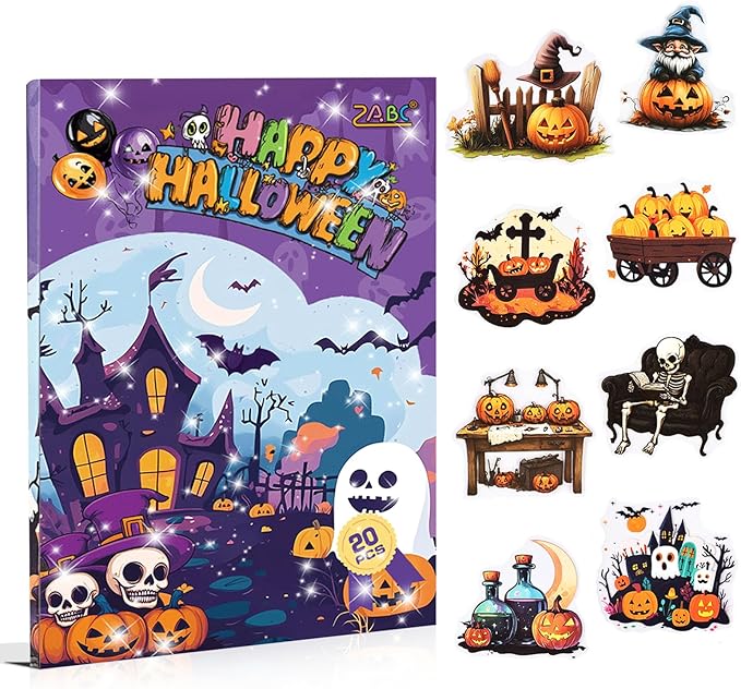 Transparent Halloween Scrapbook Stickers Book, 20 Sheets Diecut PET Stickers for Journaling, Purple Vintage Spooky Theme for Scrapbooking, Junk Journal Supplies, Planner, Bujo, Crafts Arts