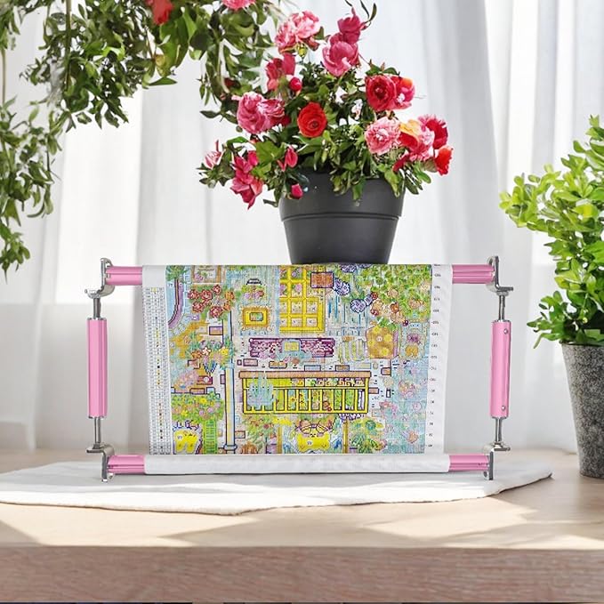 Couple Embroidery Art Embroidery Clip Frame Cross Stitch 4 Slot Presser Heavy Duty Embroidery Bandage Embroidery Frame Needlepoint Frame Embroidery Scroll Frame Embroidery Frames (Pink)