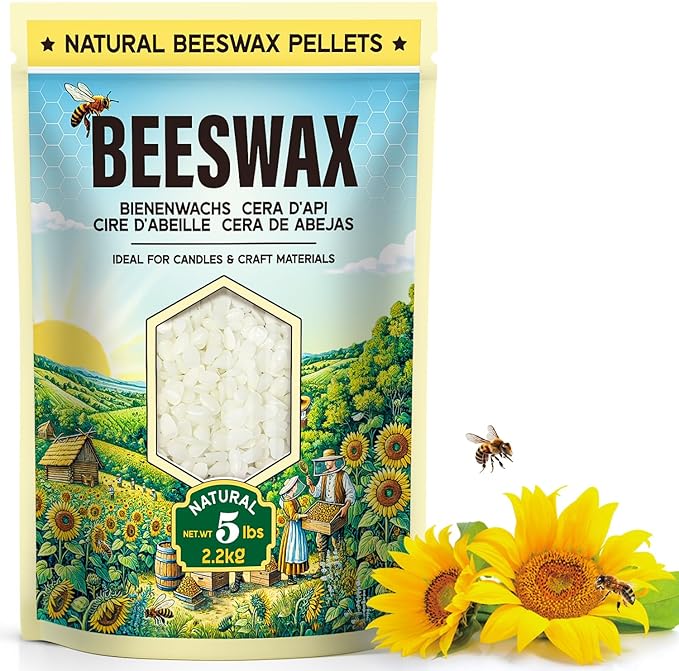 Beeswax Pellets for Candle Making – 5lb/10lb/20lb – Natural Beeswax for Candles, Lip Balms, and Skincare – White Beeswax for DIY Projects – Ideal for Beginners and Experts（5lb）