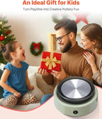 VEVOR Mini Pottery Wheel, 6 inch Turntable, Forward and Reverse Rotation, Adjustable Speed, Electric Clay Wheel for Kids and Beginners, with Shaping Tools, for Home DIY, Pottery Classes, Green