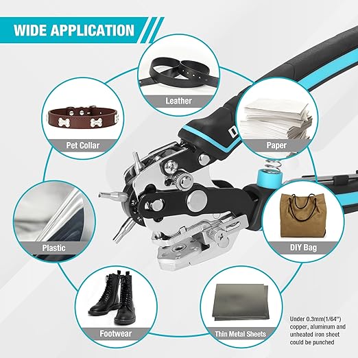 DURATECH Leather Hole Punch, Heavy Duty Belt Hole Punch Plier with 6 Solid Holes for Belts, Watch Bands, Straps, Pet Collars, Saddles, Shoes, Fabric, DIY Home or Christmas Craft Projects