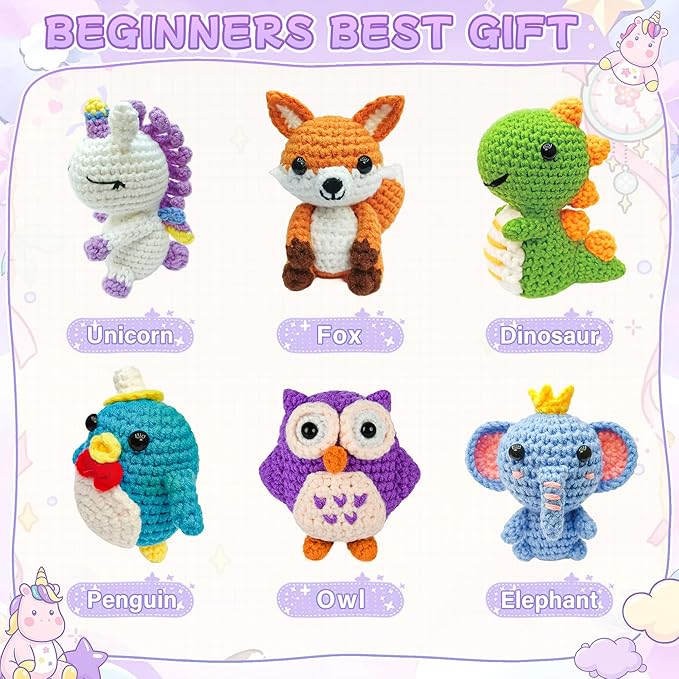 Mobelixy 6PCS Crochet Kit for Beginners, 2026 Christmas Knitting Kit with Step-by-Step Video Tutorials, Beginner Crochet Kit for Adults