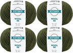 Estako Wool 98 (4- Skeins Pack) 100% Superwash Merino Wool Medium Worsted Weight Soft Knitting and Crochet Yarn (4 x 1.76 oz) (6372 - Olive Green)