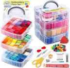 Inscraft 403 Pack Embroidery Floss Set, 250 Colors Cross Stitch Friendship Bracelet Thread with 153 Pcs Cross Stitch Tool, 4-Tier Transparent Box for Storage