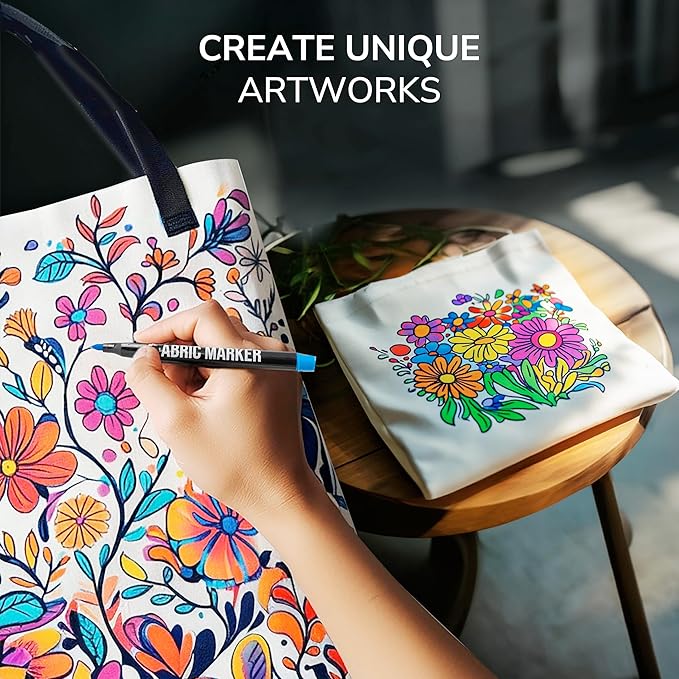 Zenacolor 32 Fabric Markers Pens - Non Toxic, Indelible and Permanent Fabric Paint Pens - Fine Point Tip Textile Marker Pen