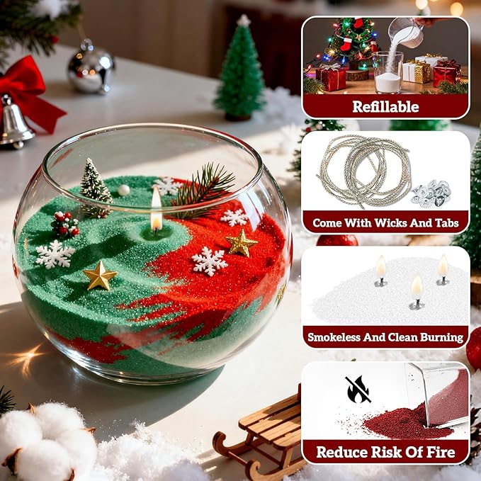 Sukh Candles Sand and Wicks for Christmas - 430G(0.94lb) Sand Candles with Wicks Gold, Silver, Green, Red, White Refillable Candle for Weddings, Parties